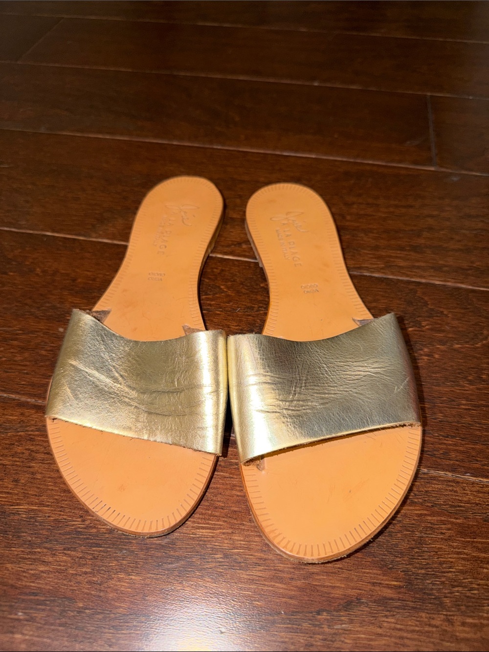 Joie A La Plage Gold Leather Slide Sandals
